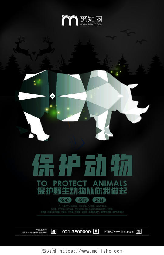 大气黑色保护野生动物宣传海报